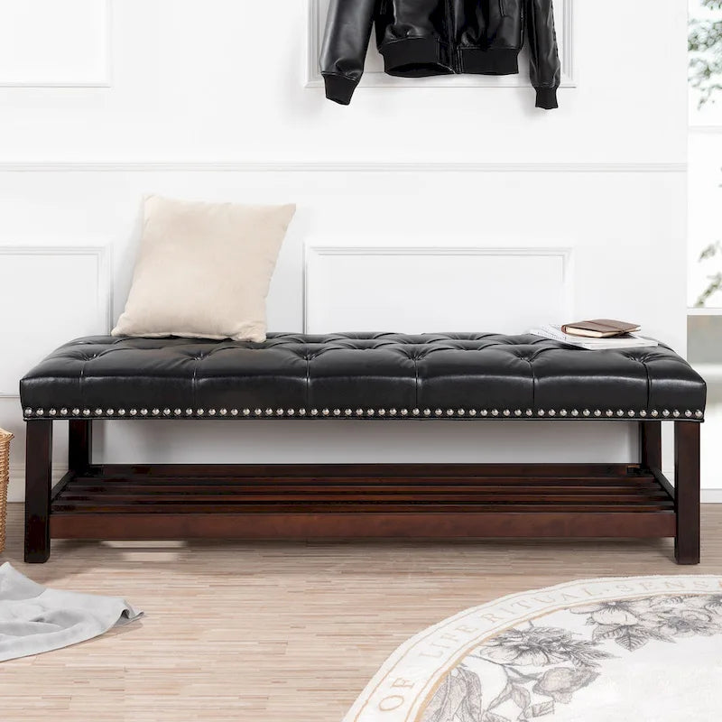 Christopher Knight Home - Banc de bout de lit rembourré Florian touffeté avec garniture cloutée et étagère