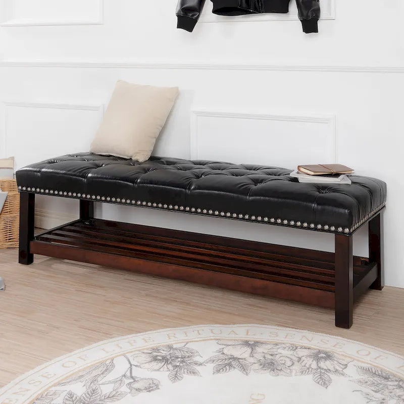 Christopher Knight Home - Banc de bout de lit rembourré Florian touffeté avec garniture cloutée et étagère