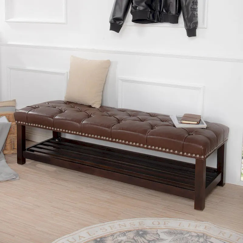 Christopher Knight Home - Banc de bout de lit rembourré Florian touffeté avec garniture cloutée et étagère