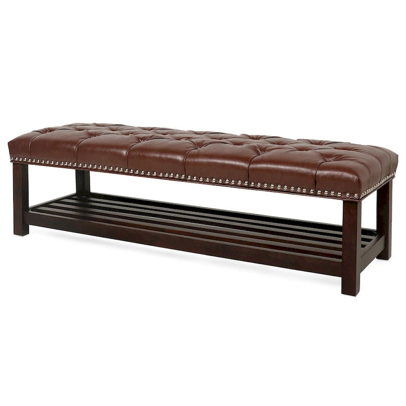 Christopher Knight Home - Banc de bout de lit rembourré Florian touffeté avec garniture cloutée et étagère