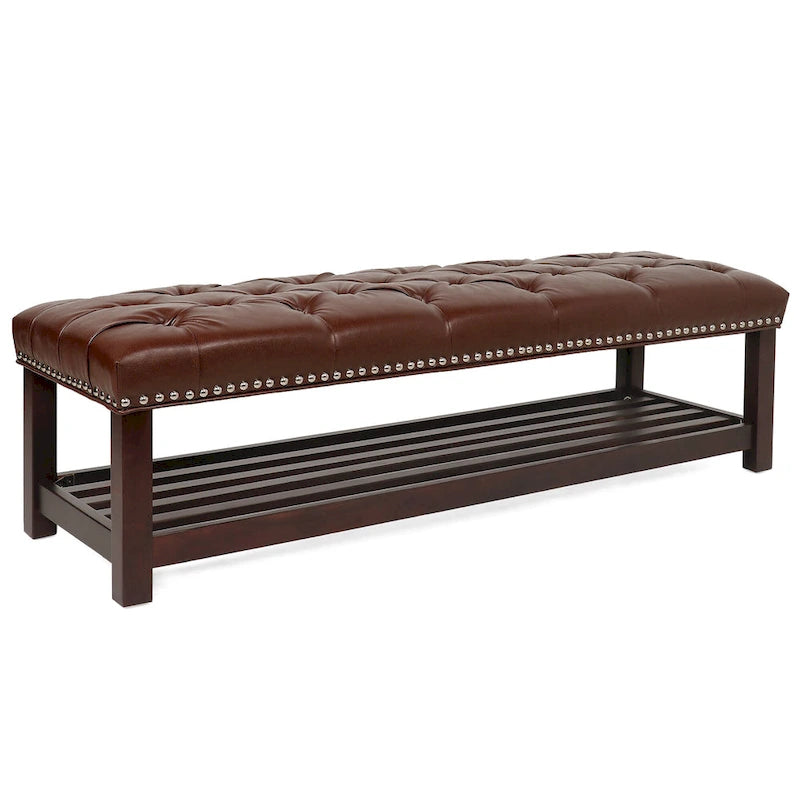 Christopher Knight Home - Banc de bout de lit rembourré Florian touffeté avec garniture cloutée et étagère
