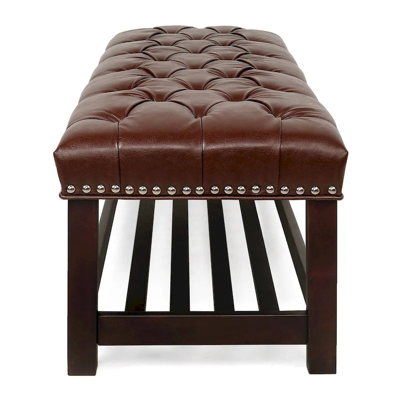 Christopher Knight Home - Banc de bout de lit rembourré Florian touffeté avec garniture cloutée et étagère