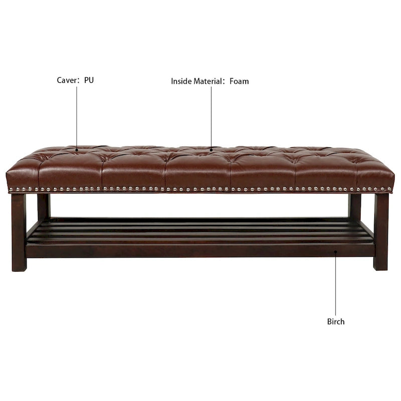 Christopher Knight Home - Banc de bout de lit rembourré Florian touffeté avec garniture cloutée et étagère