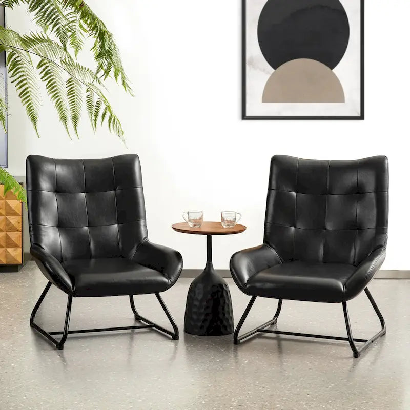 Glitzhome Lot de 2 Fauteuils d'Appoint Ailettes 35.5H en Similicuir avec Pieds en Métal