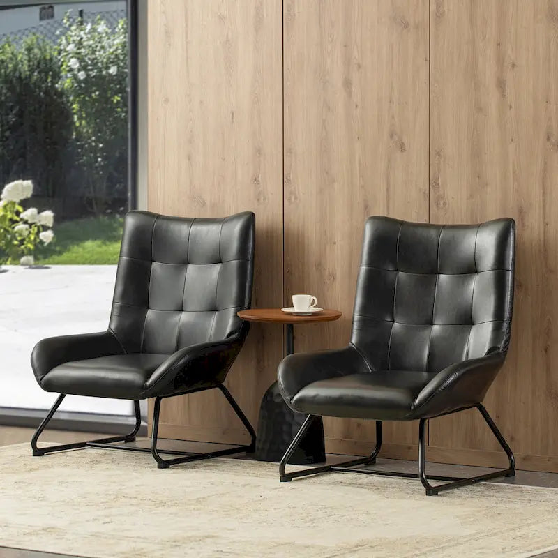 Glitzhome Lot de 2 Fauteuils d'Appoint Ailettes 35.5H en Similicuir avec Pieds en Métal