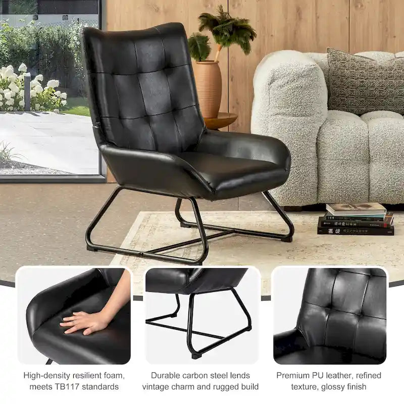 Glitzhome Lot de 2 Fauteuils d'Appoint Ailettes 35.5H en Similicuir avec Pieds en Métal