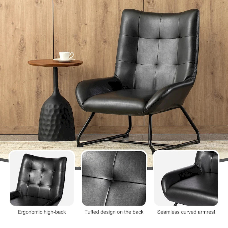 Glitzhome Lot de 2 Fauteuils d'Appoint Ailettes 35.5H en Similicuir avec Pieds en Métal