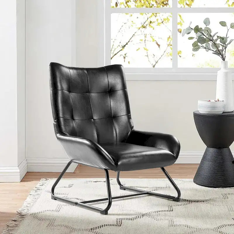 Glitzhome Lot de 2 Fauteuils d'Appoint Ailettes 35.5H en Similicuir avec Pieds en Métal