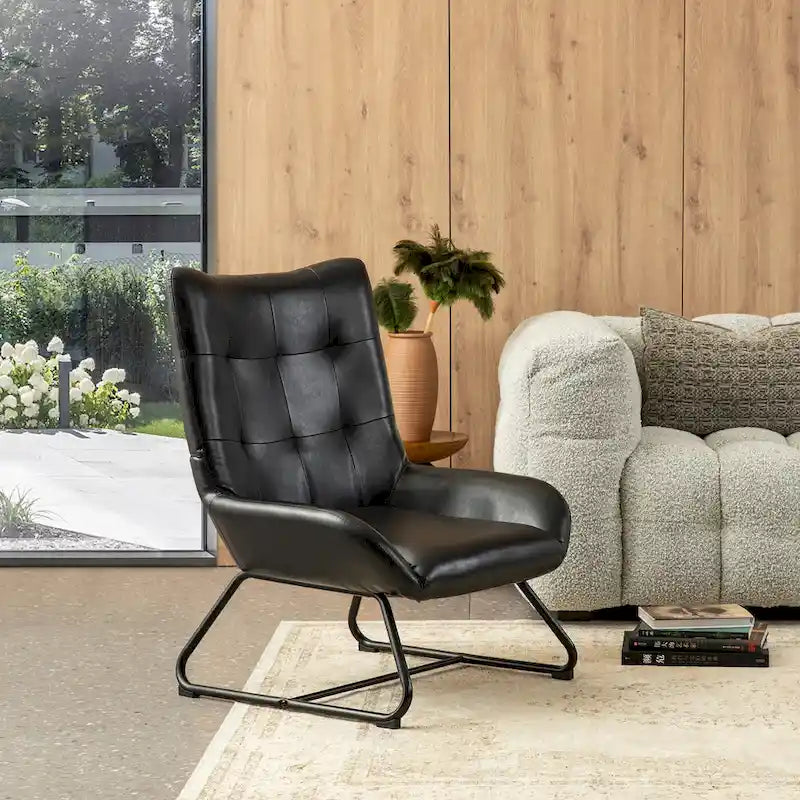 Glitzhome Lot de 2 Fauteuils d'Appoint Ailettes 35.5H en Similicuir avec Pieds en Métal
