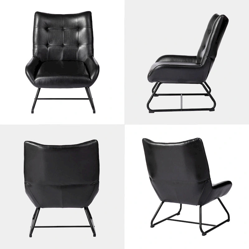 Glitzhome Lot de 2 Fauteuils d'Appoint Ailettes 35.5H en Similicuir avec Pieds en Métal