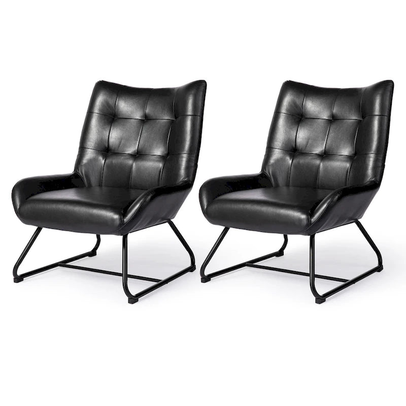 Glitzhome Lot de 2 Fauteuils d'Appoint Ailettes 35.5H en Similicuir avec Pieds en Métal