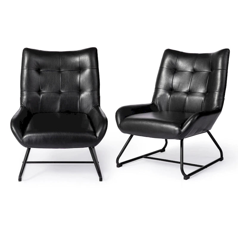 Glitzhome Lot de 2 Fauteuils d'Appoint Ailettes 35.5H en Similicuir avec Pieds en Métal