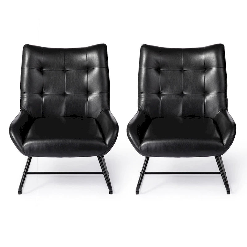 Glitzhome Lot de 2 Fauteuils d'Appoint Ailettes 35.5H en Similicuir avec Pieds en Métal