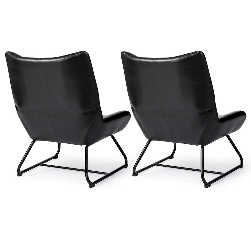 Glitzhome Lot de 2 Fauteuils d'Appoint Ailettes 35.5H en Similicuir avec Pieds en Métal