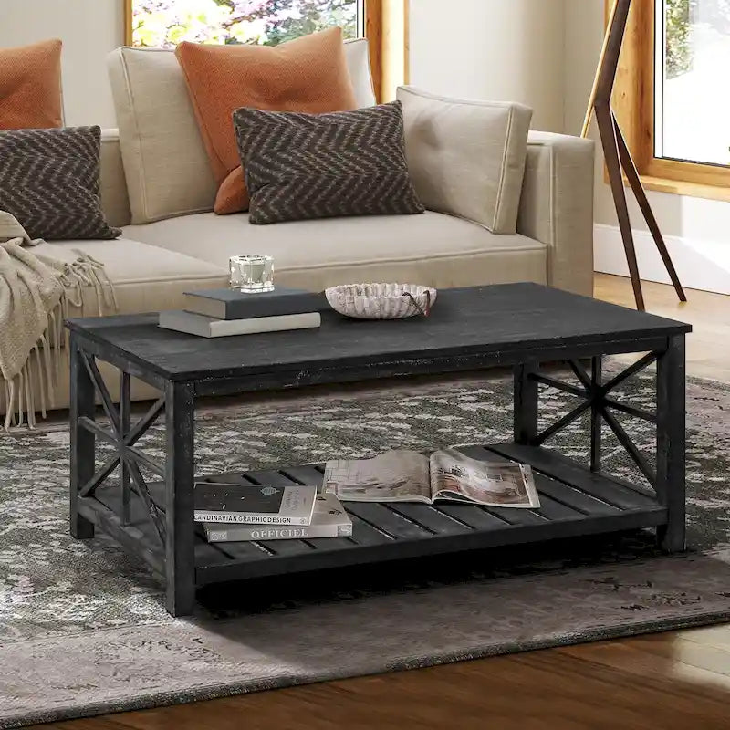 GDFStudio - Table Basse Nathaniel en Bois Rustique avec Rangement Spacieux - 47.24 L x 23.62 P x 19.68 H
