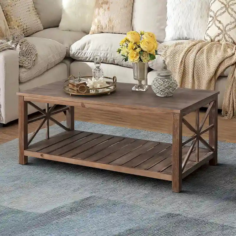 GDFStudio - Table Basse Nathaniel en Bois Rustique avec Rangement Spacieux - 47.24 L x 23.62 P x 19.68 H