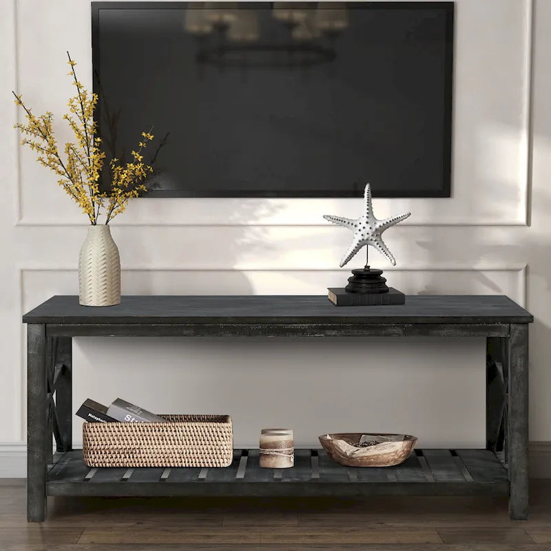 GDFStudio - Table Basse Nathaniel en Bois Rustique avec Rangement Spacieux - 47.24 L x 23.62 P x 19.68 H