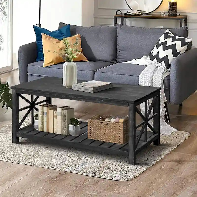 GDFStudio - Table Basse Nathaniel en Bois Rustique avec Rangement Spacieux - 47.24 L x 23.62 P x 19.68 H
