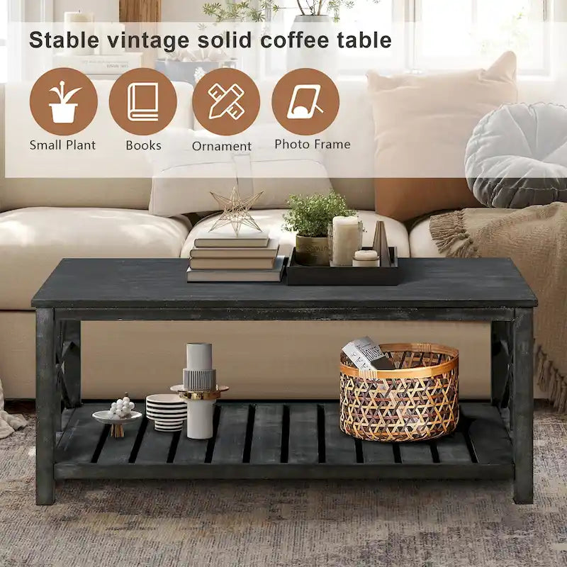 GDFStudio - Table Basse Nathaniel en Bois Rustique avec Rangement Spacieux - 47.24 L x 23.62 P x 19.68 H