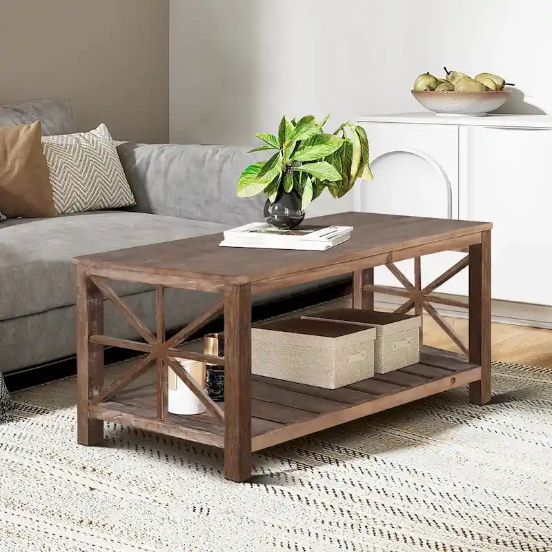 GDFStudio - Table Basse Nathaniel en Bois Rustique avec Rangement Spacieux - 47.24 L x 23.62 P x 19.68 H