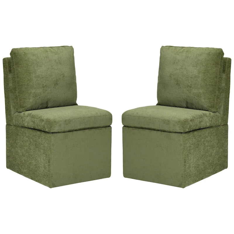 Chaise de salle à manger sans accoudoirs en chenille Stansberry avec rangement sous l'assise et roulettes (lot de 2)