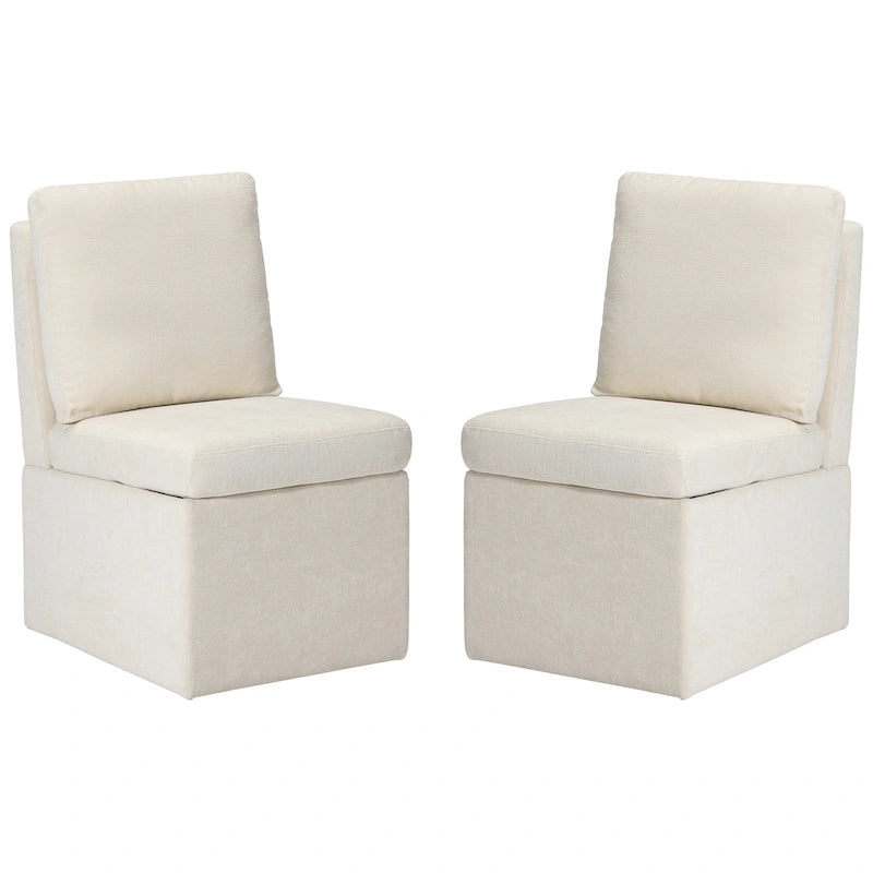 Chaise de salle à manger sans accoudoirs en chenille Stansberry avec rangement sous l'assise et roulettes (lot de 2)