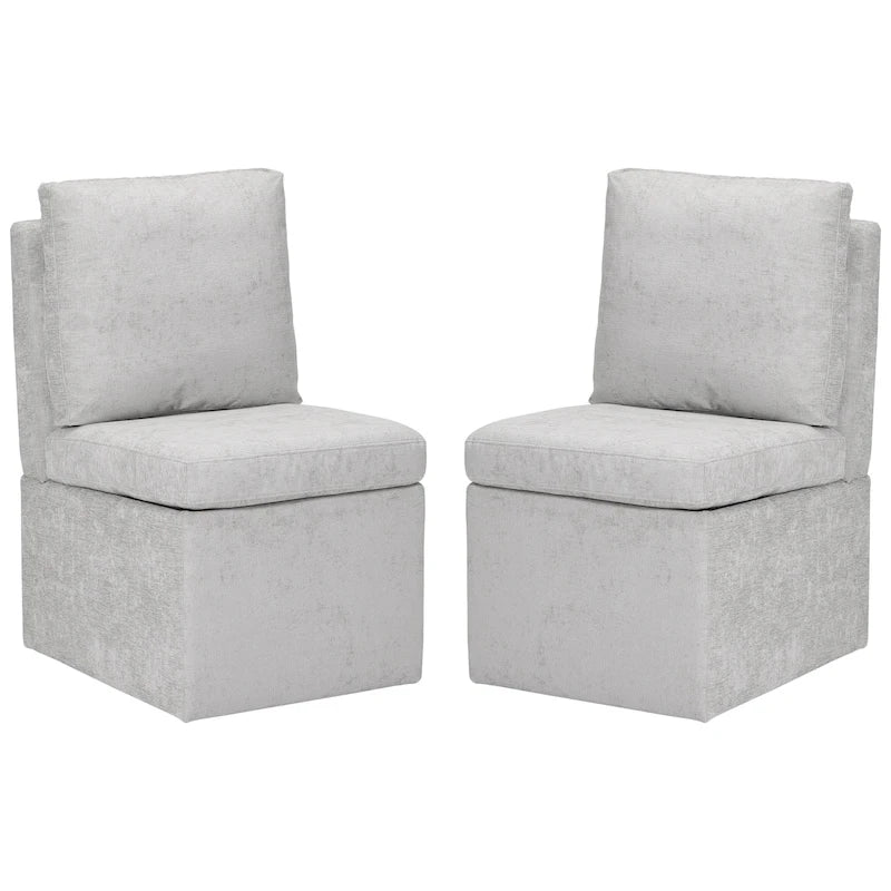 Chaise de salle à manger sans accoudoirs en chenille Stansberry avec rangement sous l'assise et roulettes (lot de 2)