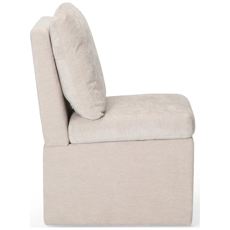 Chaise de salle à manger sans accoudoirs en chenille Stansberry avec rangement sous l'assise et roulettes (lot de 2)