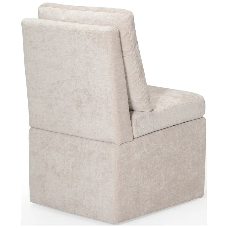 Chaise de salle à manger sans accoudoirs en chenille Stansberry avec rangement sous l'assise et roulettes (lot de 2)