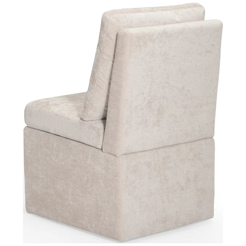 Chaise de salle à manger sans accoudoirs en chenille Stansberry avec rangement sous l'assise et roulettes (lot de 2)