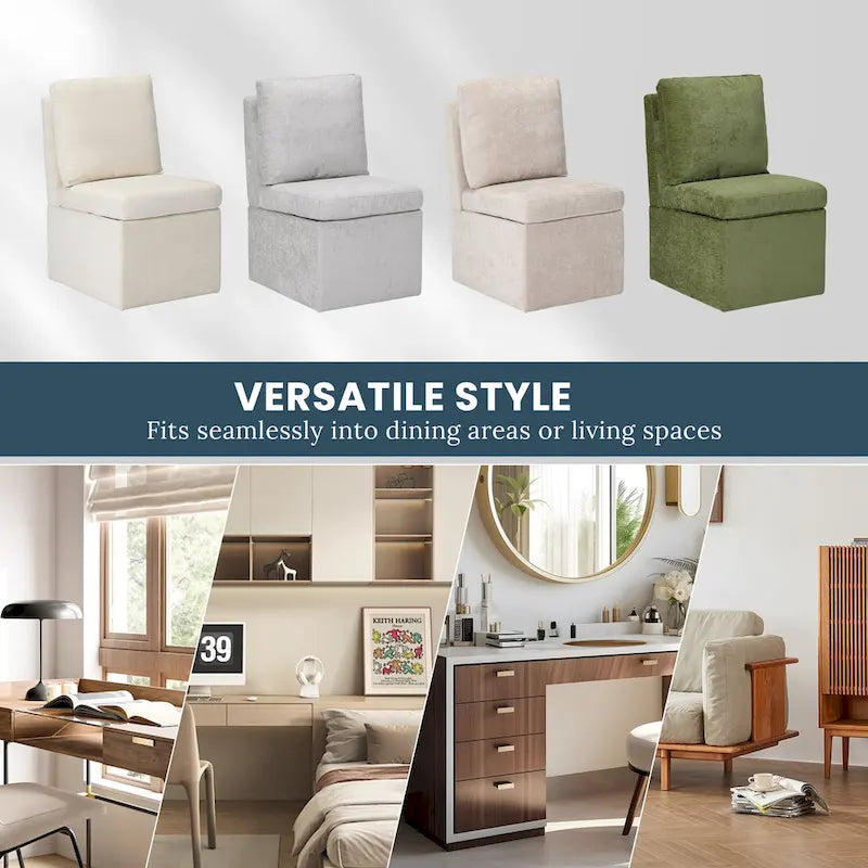 Chaise de salle à manger sans accoudoirs en chenille Stansberry avec rangement sous l'assise et roulettes (lot de 2)