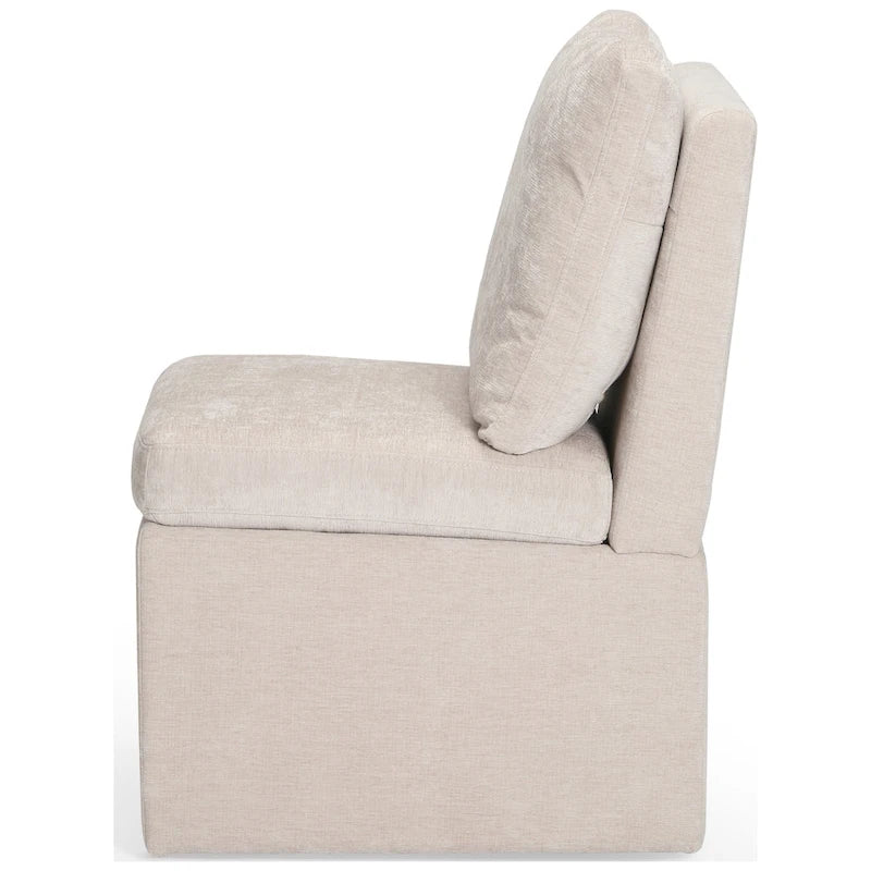Chaise de salle à manger sans accoudoirs en chenille Stansberry avec rangement sous l'assise et roulettes (lot de 2)