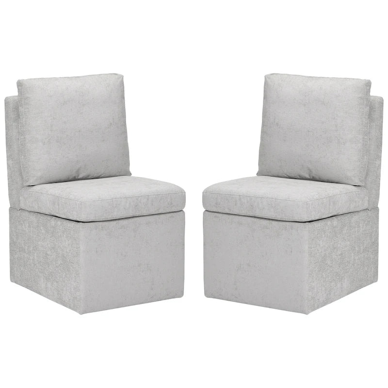 Chaise de salle à manger sans accoudoirs en chenille Stansberry avec rangement sous l'assise et roulettes (lot de 2)