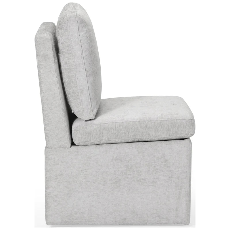 Chaise de salle à manger sans accoudoirs en chenille Stansberry avec rangement sous l'assise et roulettes (lot de 2)