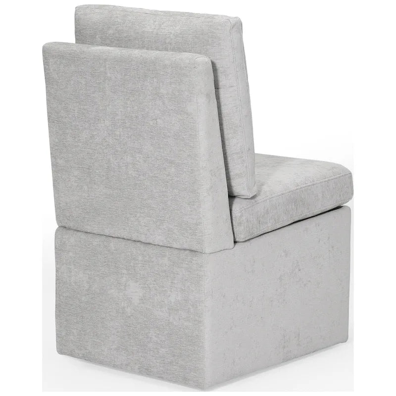 Chaise de salle à manger sans accoudoirs en chenille Stansberry avec rangement sous l'assise et roulettes (lot de 2)