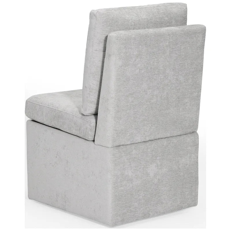 Chaise de salle à manger sans accoudoirs en chenille Stansberry avec rangement sous l'assise et roulettes (lot de 2)
