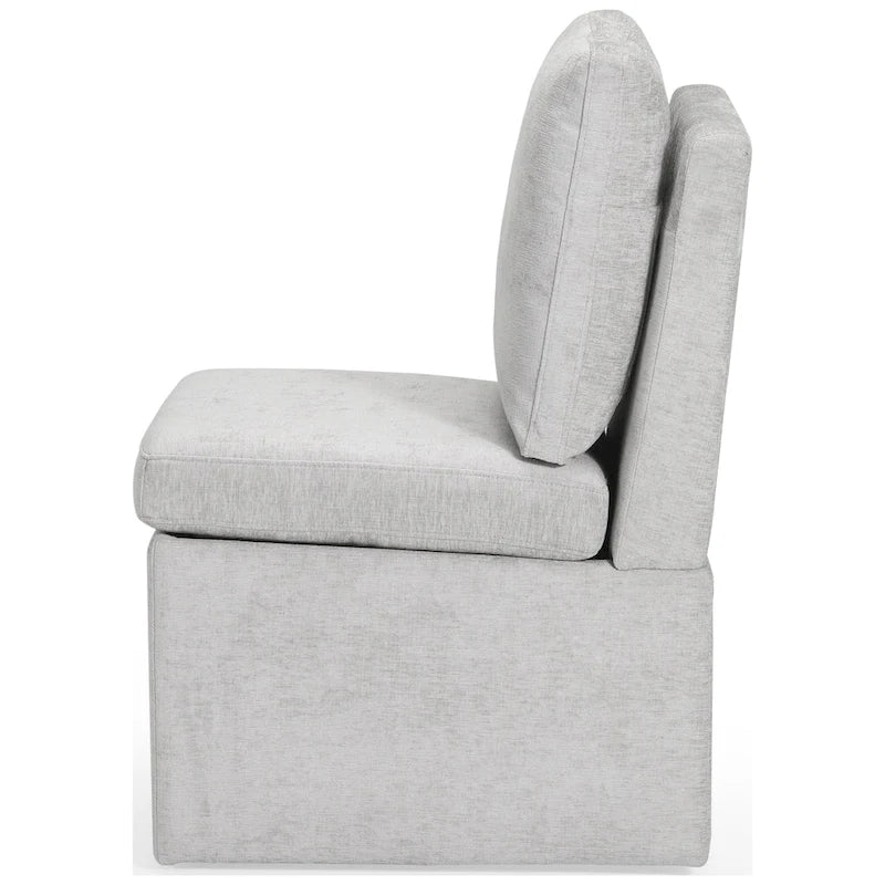 Chaise de salle à manger sans accoudoirs en chenille Stansberry avec rangement sous l'assise et roulettes (lot de 2)