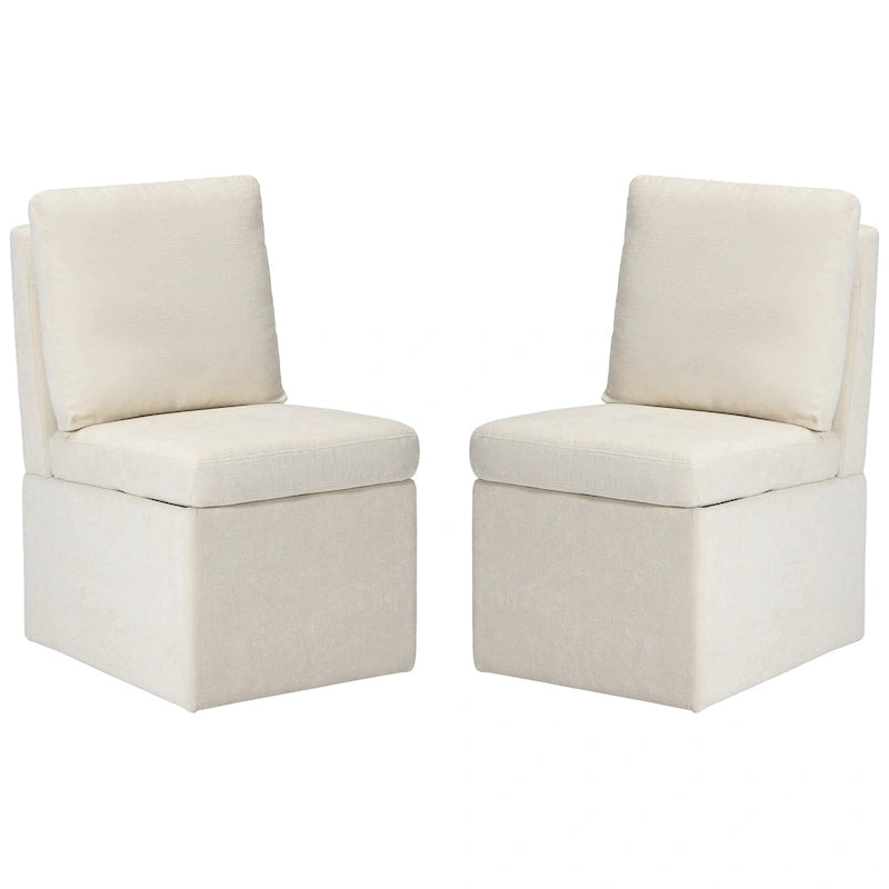 Chaise de salle à manger sans accoudoirs en chenille Stansberry avec rangement sous l'assise et roulettes (lot de 2)