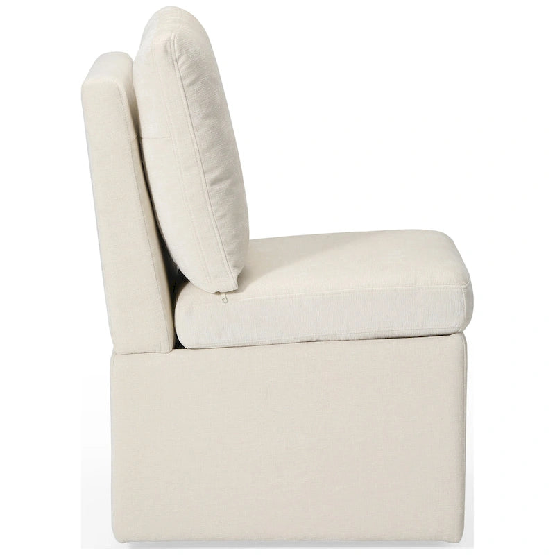 Chaise de salle à manger sans accoudoirs en chenille Stansberry avec rangement sous l'assise et roulettes (lot de 2)