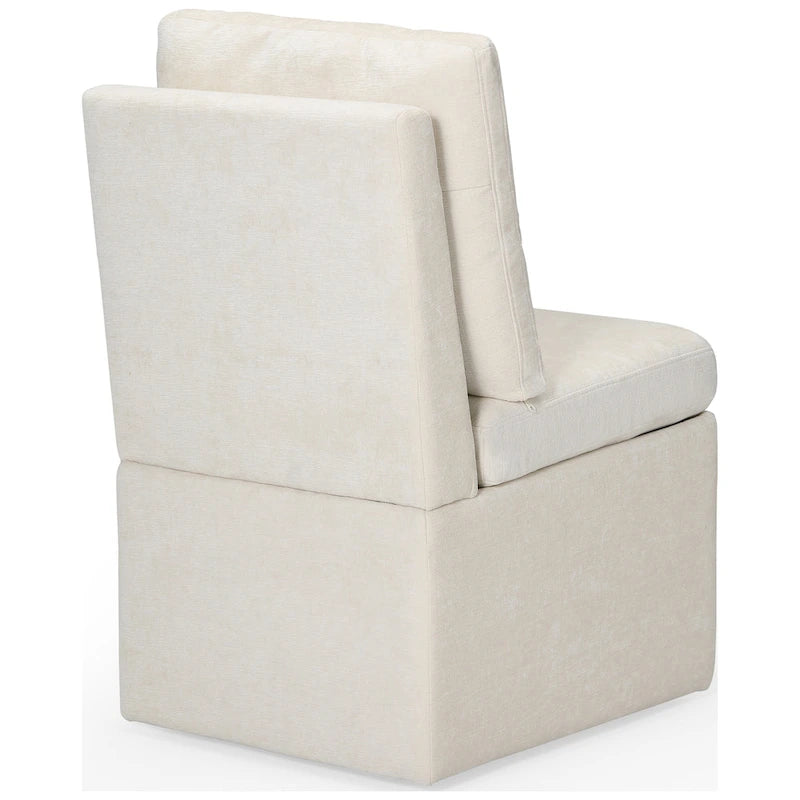 Chaise de salle à manger sans accoudoirs en chenille Stansberry avec rangement sous l'assise et roulettes (lot de 2)
