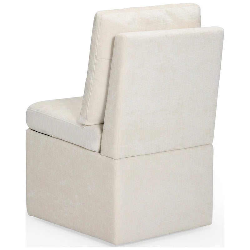 Chaise de salle à manger sans accoudoirs en chenille Stansberry avec rangement sous l'assise et roulettes (lot de 2)