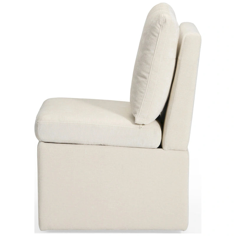 Chaise de salle à manger sans accoudoirs en chenille Stansberry avec rangement sous l'assise et roulettes (lot de 2)