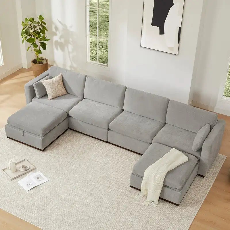 Canapé modulable surdimensionné en tissu en U Mia avec base en bois améliorée