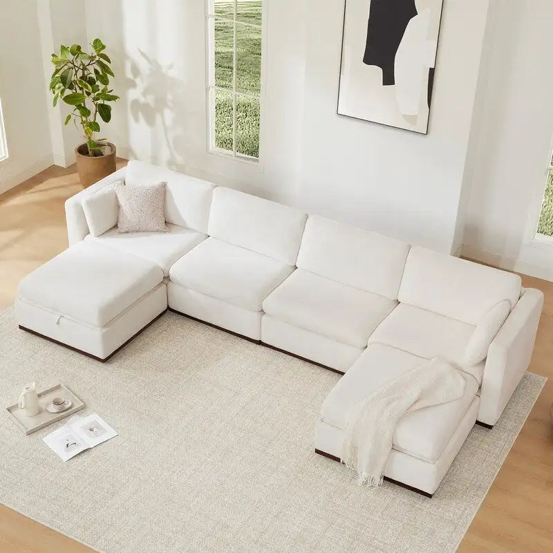 Canapé modulable surdimensionné en tissu en U Mia avec base en bois améliorée