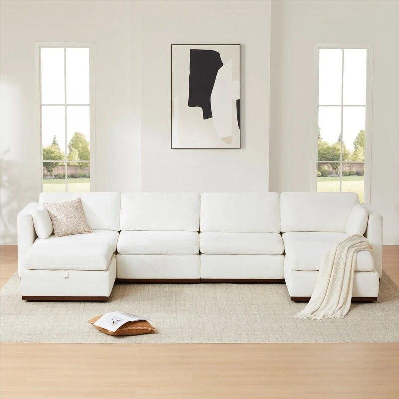 Canapé modulable surdimensionné en tissu en U Mia avec base en bois améliorée