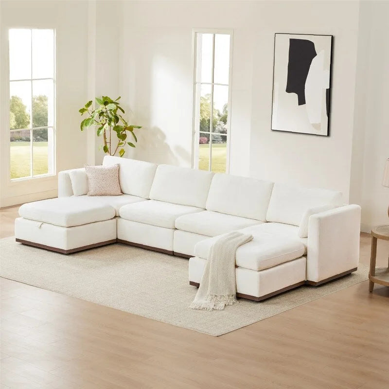 Canapé modulable surdimensionné en tissu en U Mia avec base en bois améliorée