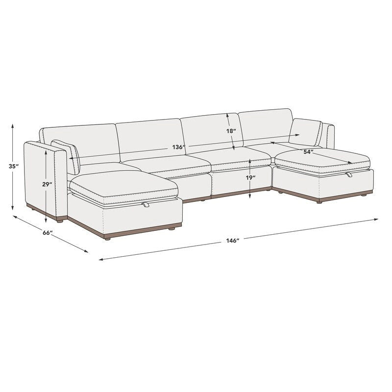 Canapé modulable surdimensionné en tissu en U Mia avec base en bois améliorée