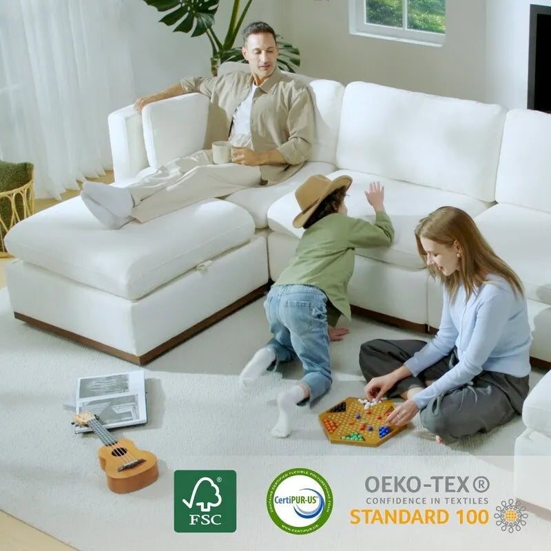 Canapé modulable surdimensionné en tissu en U Mia avec base en bois améliorée