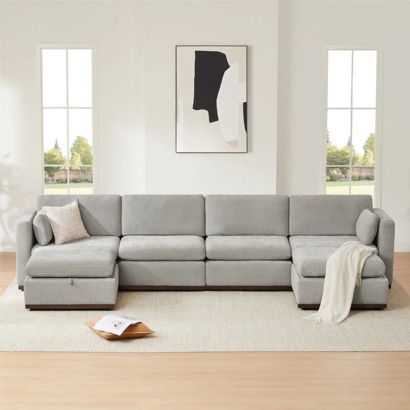 Canapé modulable surdimensionné en tissu en U Mia avec base en bois améliorée