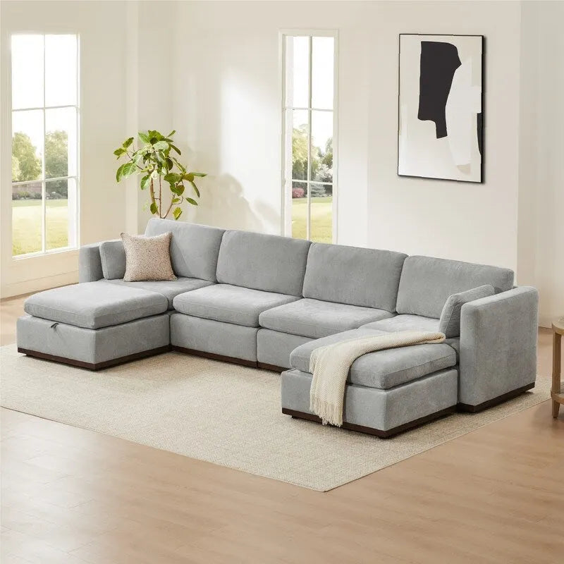 Canapé modulable surdimensionné en tissu en U Mia avec base en bois améliorée